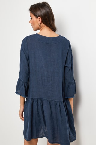 Linnen Trapezium Jurk - Marineblauw