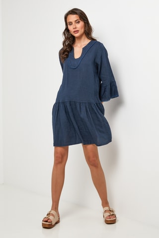 Linnen Trapezium Jurk - Marineblauw