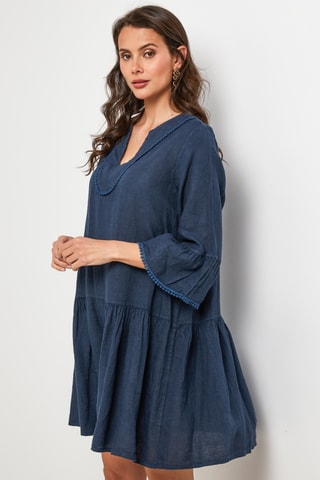 Linnen Trapezium Jurk - Marineblauw