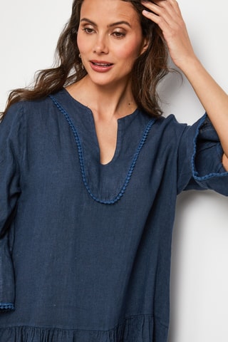 Linnen Trapezium Jurk - Marineblauw