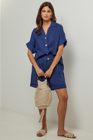 100% Linnen Blouse - Marineblauw