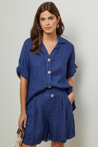 100% Linnen Blouse - Marineblauw