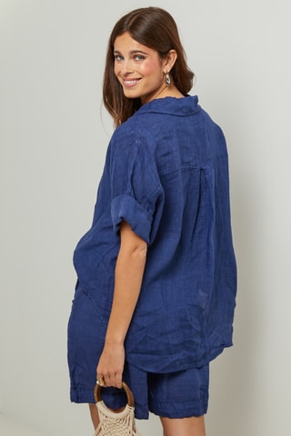 100% Linnen Blouse - Marineblauw