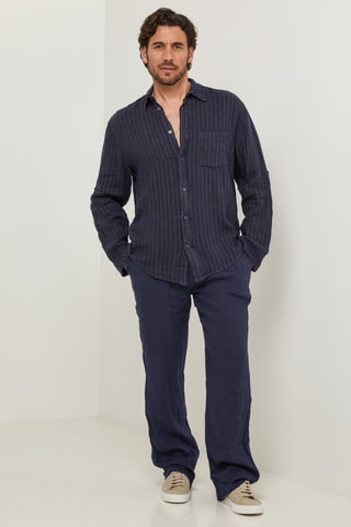 100% Linnen Overhemd - Marineblauw