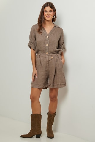 100% Linnen Short - Taupe