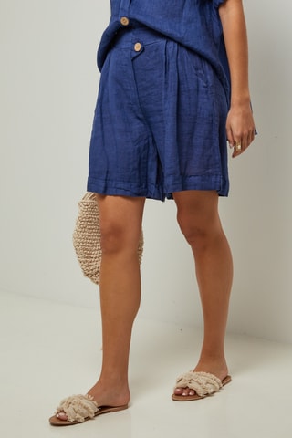 100% Linnen Short - Marineblauw