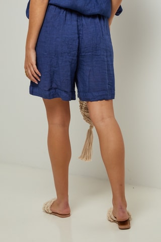 100% Linnen Short - Marineblauw