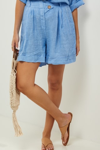 100% Linnen Short - Indigoblauw