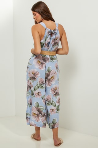Mouwloze 100% Linnen Jumpsuit - Hemelsblauw