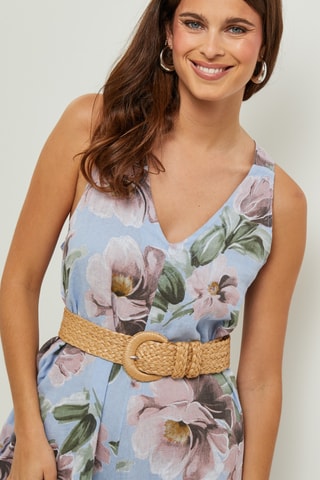 Mouwloze 100% Linnen Jumpsuit - Hemelsblauw