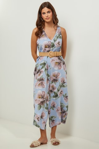 Mouwloze 100% Linnen Jumpsuit - Hemelsblauw