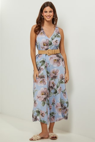 Mouwloze 100% Linnen Jumpsuit - Hemelsblauw