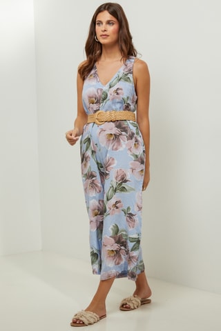 Mouwloze 100% Linnen Jumpsuit - Hemelsblauw