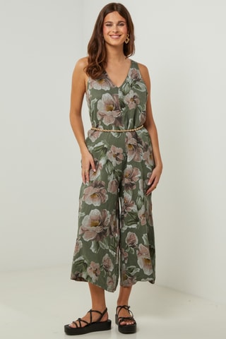 Mouwloze 100% Linnen Jumpsuit - Kaki