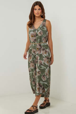 Mouwloze 100% Linnen Jumpsuit - Kaki
