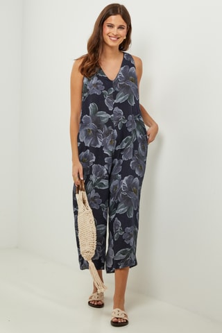 Mouwloze 100% Linnen Jumpsuit - Marineblauw
