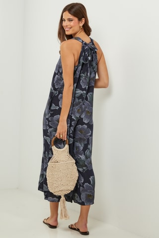 Mouwloze 100% Linnen Jumpsuit - Marineblauw