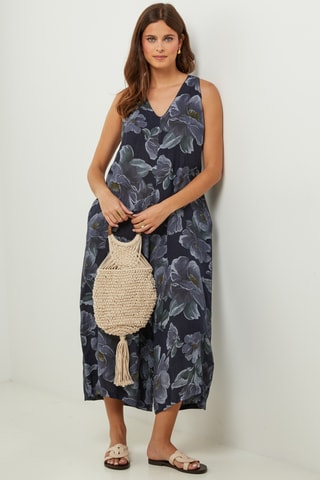Mouwloze 100% Linnen Jumpsuit - Marineblauw