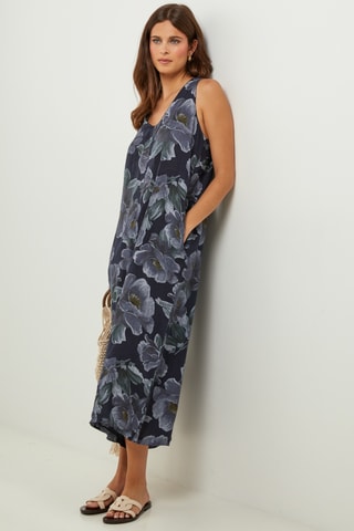 Mouwloze 100% Linnen Jumpsuit - Marineblauw