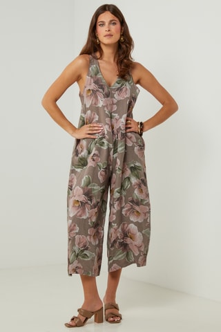 Mouwloze 100% Linnen Jumpsuit - Taupe