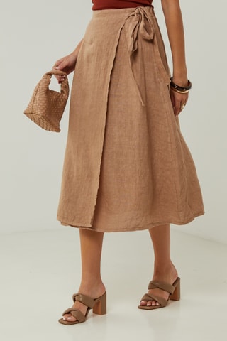 100% Linnen Rok - Camel