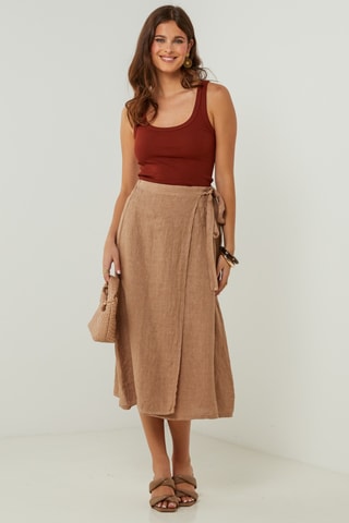 100% Linnen Rok - Camel