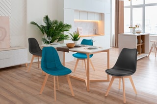 4 chaises Suedia et Gabriella - Pieds en hêtre - Bleu et noir