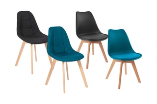 4 chaises Suedia et Gabriella - Pieds en hêtre - Bleu et noir