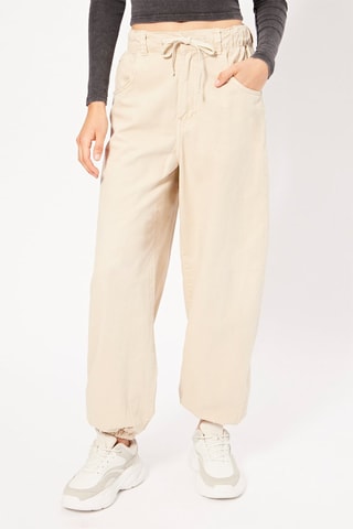 Calças jogger cintura subida - Bege