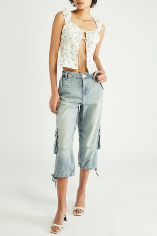 Pantalon cargo en jean - Bleu