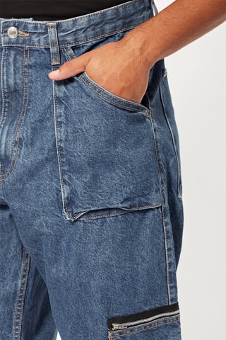 Calças de ganga cargo baggy - Azul-marinho