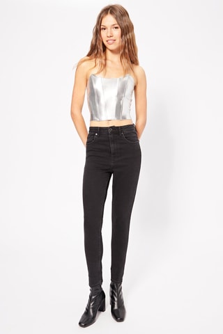 Calças de ganga skinny cintura alta - Preto