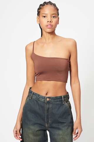 Crop top assimétrico - Castanho