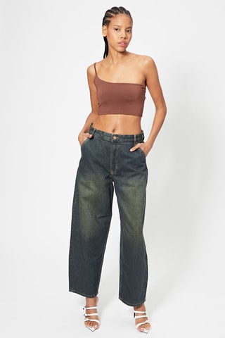 Crop top assimétrico - Castanho