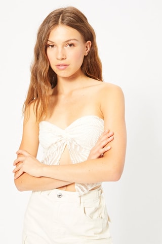 Crop top bustier en dentelle - Blanc