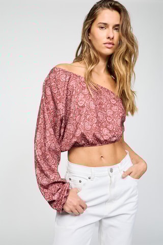 Crop top assimétrico - Bordô e branco