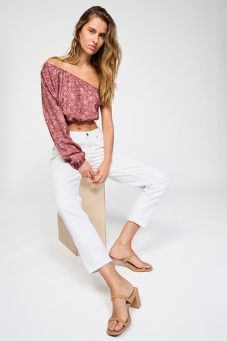 Crop top assimétrico - Bordô e branco