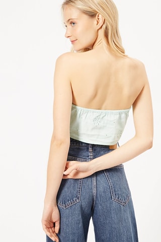 Crop top corpete em bordado inglês - Verde-água