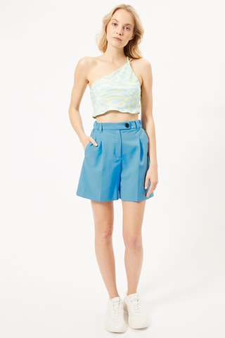 Crop top assimétrico Azul-claro e amarelo