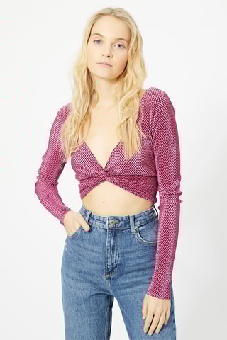 Crop top plissado Fúcsia e preto
