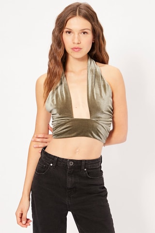 Crop top de veludo - Caqui