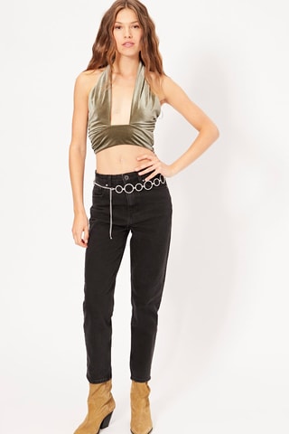 Crop top de veludo - Caqui