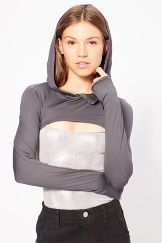 Crop top com capuz - Cinzento