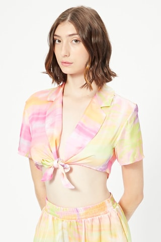 Crop top tie and dye Rosa e amarelo