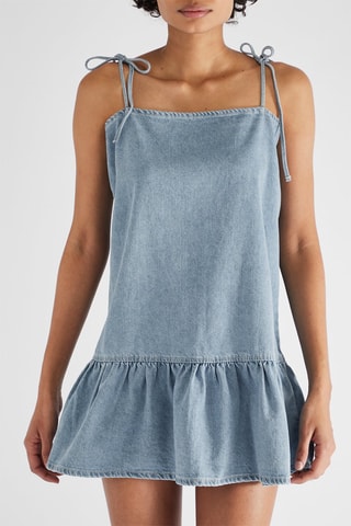 Vestido com folhos de ganga - Azul