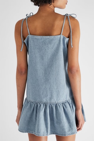 Vestido com folhos de ganga - Azul