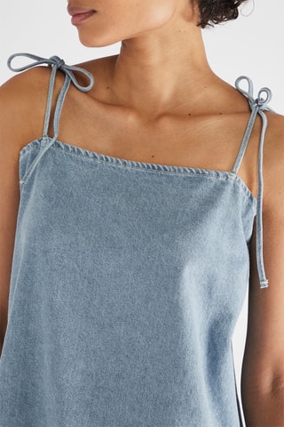 Vestido com folhos de ganga - Azul
