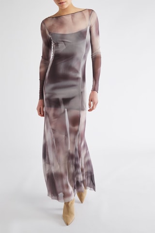 Robe longue - Gris et marron