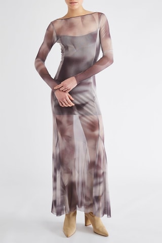 Robe longue - Gris et marron