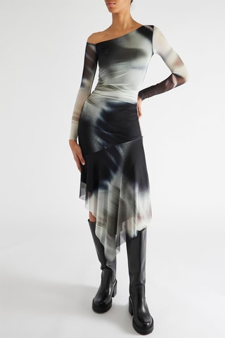 Robe asymétrique - Blanc et bleu marine